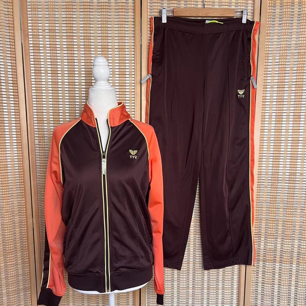 Retro TYR tracksuit in brown orange and yellow, lined with fleece